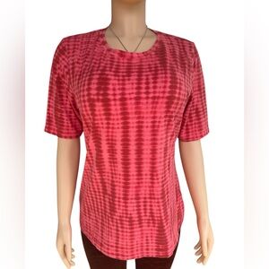 NWOT Denim & Company Red Tie-Dye Crew Neck T-Shirt